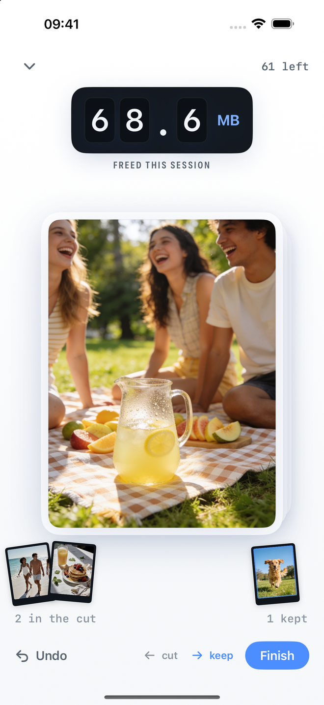 Swish deck: swipe left to cut, right to keep